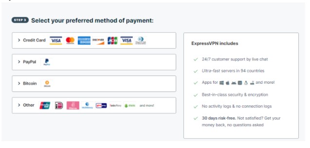 select a payment method